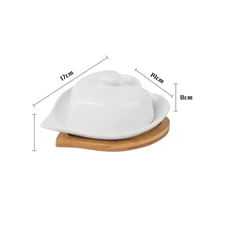 Heart-Shaped Stoneware/Porcelain Covered Butter Dish Butter Container with Bamboo Tray