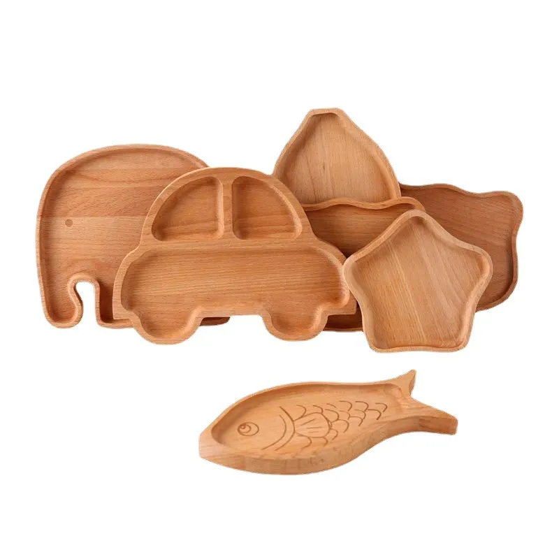 Cute Pig Shape Wooden Bamboo Dinner Plates for Kids