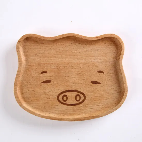 Cute Pig Shape Wooden Bamboo Dinner Plates for Kids
