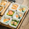 Bamboo Serving Tray with 6 -Compartments Ceramic Serve Bowl Dishes