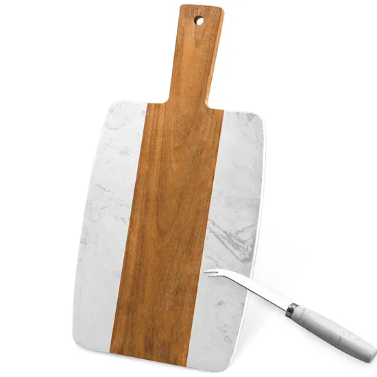 White Marble and Acacia Wood Cutting and Chopping Board for Cheese and Charcuterie