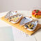 Modern Bamboo Serving Tray / Platter with 4 Leaf Shaped Ceramic Fruit & Multipurpose Bowls