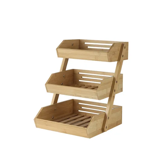 Large 3 - Tier Bamboo Kitchen Fruit Basket Organizer Storage Rack
