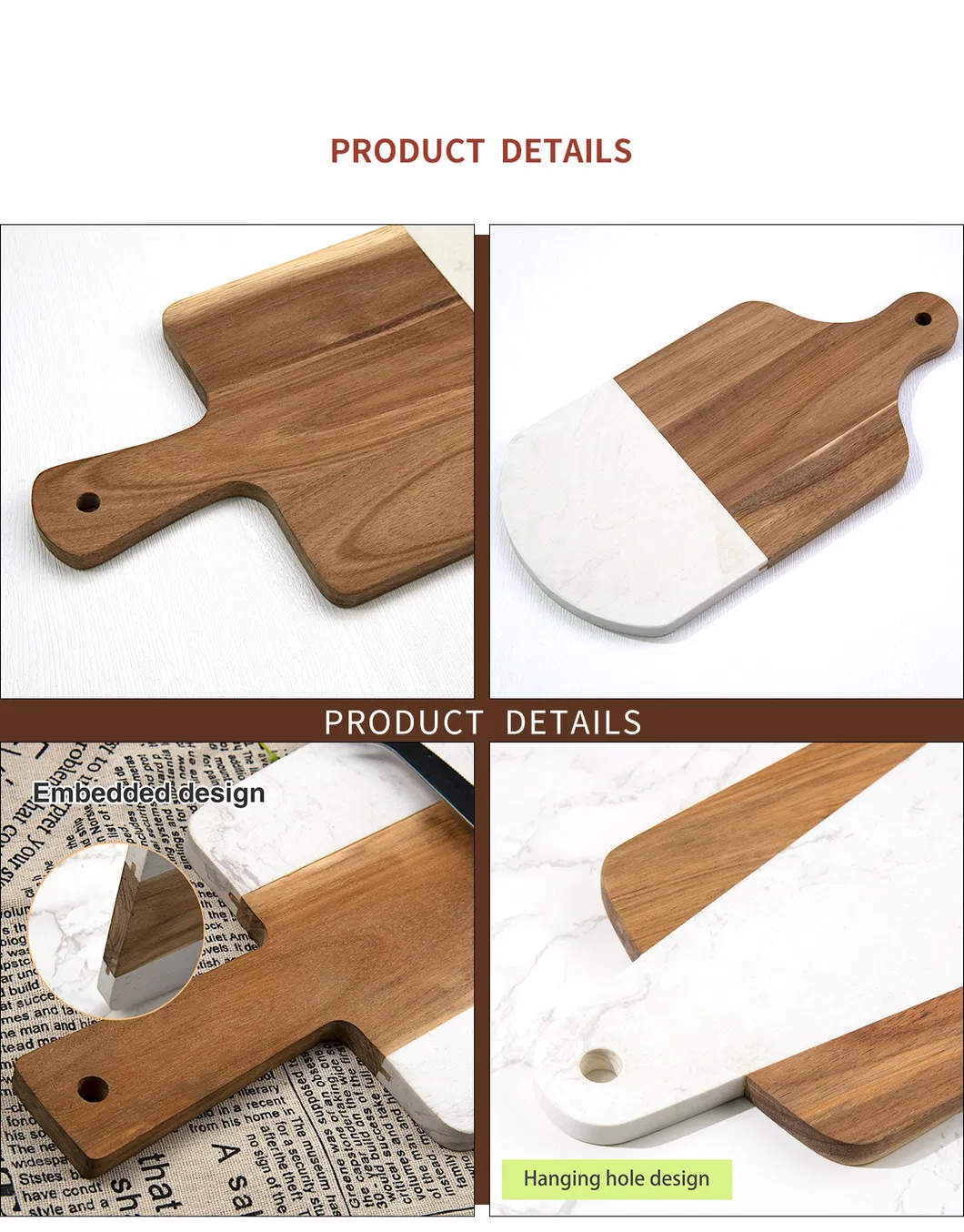 White Marble and Acacia Wood Cutting and Chopping Board for Cheese and Charcuterie
