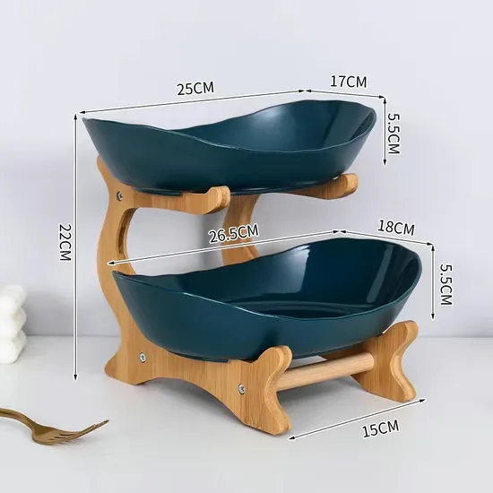2 - Tier Ceramic Kitchen Counter Fruit Basket for Bread, Vegetable Storage & Fruit Display