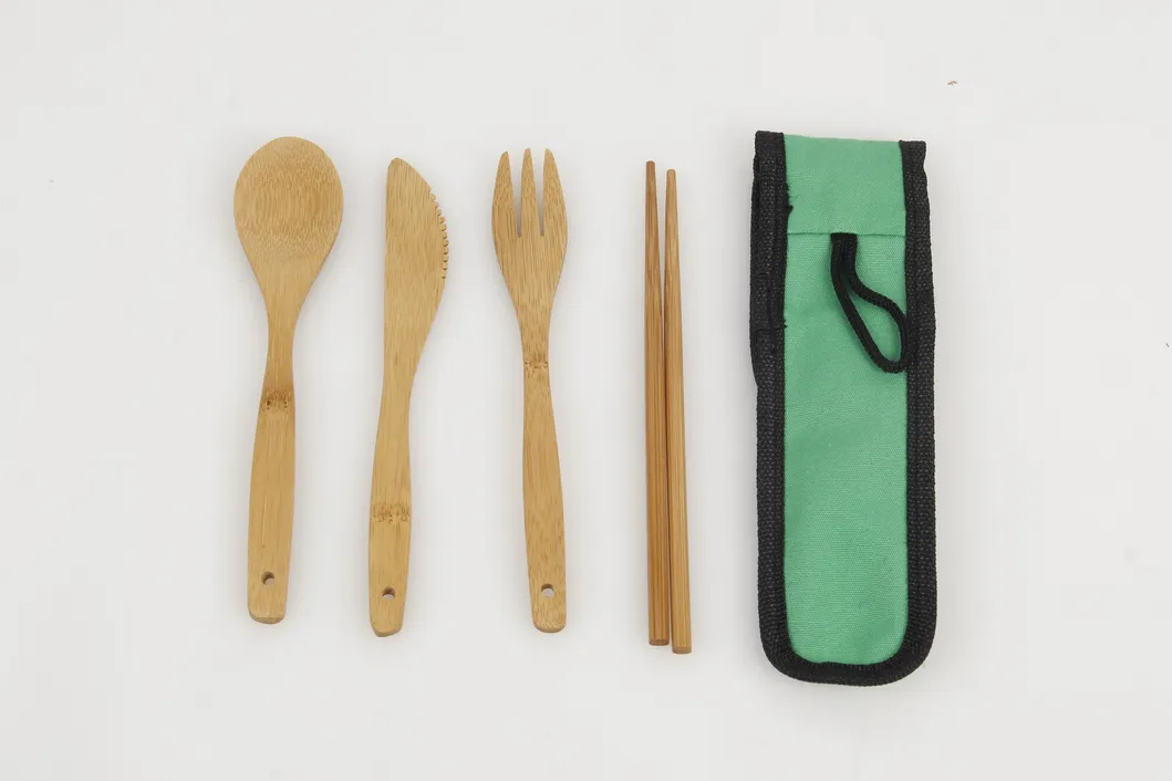 Lightweight Bamboo Fork Knife Spoon Chopstick with Travel Pouch