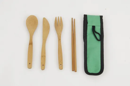Lightweight Bamboo Fork Knife Spoon Chopstick with Travel Pouch