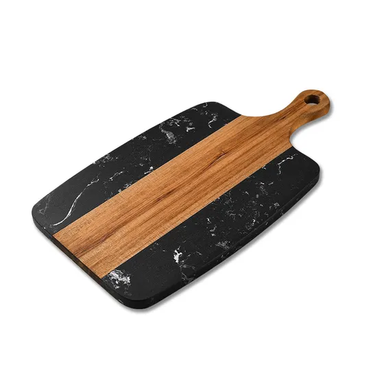 Wholesale Paddle Shape Marble Wooden Cheese Board Serving Board with Handle