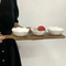 Long Acacia Wood Serving Platter with 3 Sauce Snack Dish