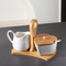 3 - Piece White Ceramic Sugar and Creamer Coffee Serving Set with Lid and Bamboo Serving Tray