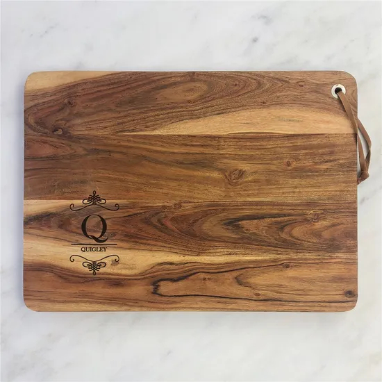 Custom Engraved Logo Large Wood Cutting Board with Leather Rope