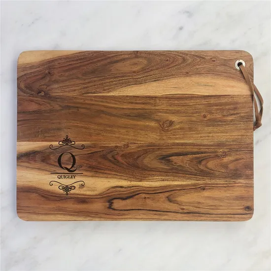 Custom Engraved Logo Large Wood Cutting Board with Leather Rope