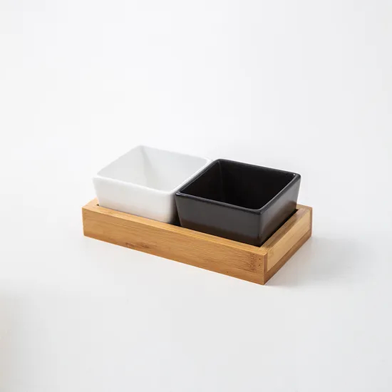Bamboo Tray Ceramic Serving Dishes Platter Set