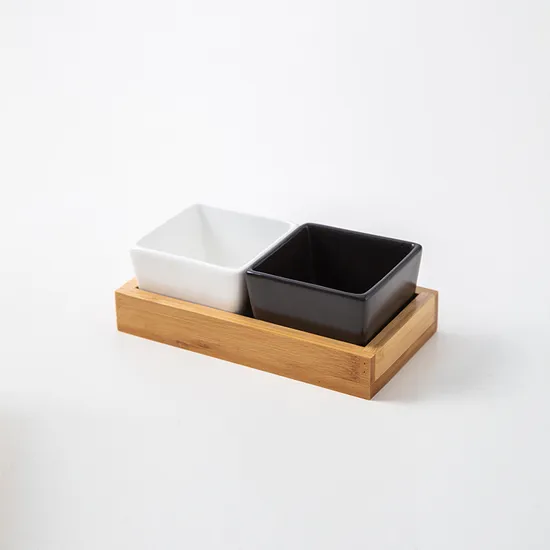 Bamboo Tray Ceramic Serving Dishes Platter Set