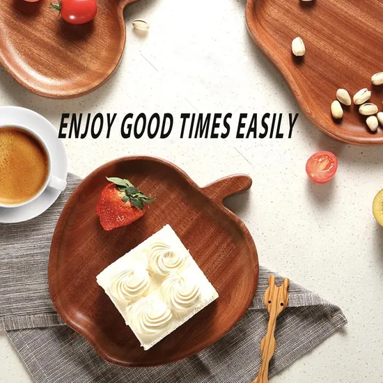 Apple Shape Multi-Purpose Ebony Wood Food Plate Serving Tray