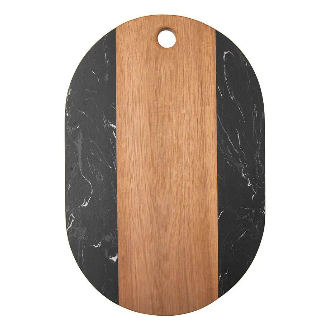 Oval Shape Modern White Marble and Wood Chopping Board