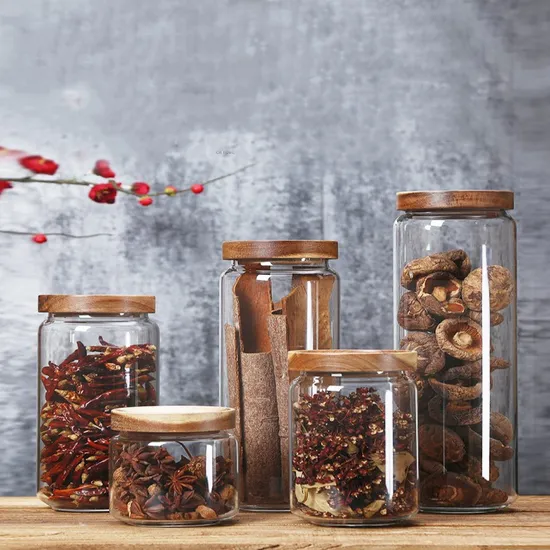 Glass Storage Jars with Wood Lid Food Storage Containers