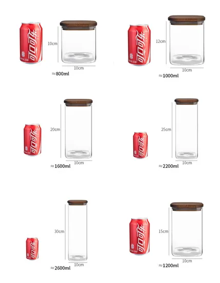 Clear Decorative Glass Organizer Bottle Canister Pantry Jar with Air Tight Wooden Lid