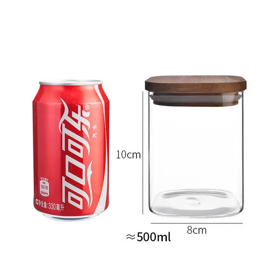 Wholesale Square Glass Storage Food Jar with Bamboo Wooden Lid