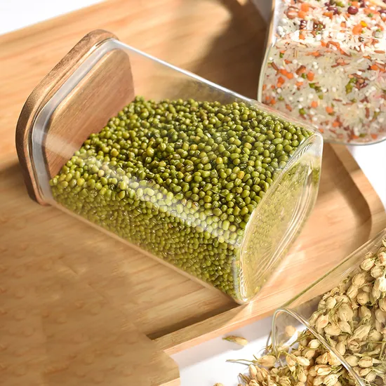 Manufacture Glass Storage Containers Clear Glass Food Canister with Airtight Bamboo Lid
