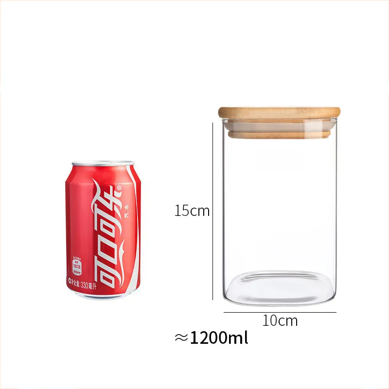 High Glass Storage Jar Candy Cookie Organizerjar with Bamboo Lid for Sale
