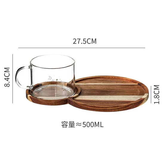 Heat Resistant Wood Serving Tray with Pudding Glass Bowl Ice Cream Bowl Yogurt Cup
