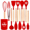 Heat Resistant Turner Tongs Spatula Spoon Brush Whisk Silicone Cooking Utensils Kitchen Utensil Set with Wooden Handle