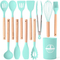 All-Purpose 12 PCS Silicone Kitchen Utensils Set Cooking Tools Kitchen Gadgets with Wooden Handle and Storage Holder