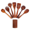 Hot Selling Teak Wood Kitchen Utensil Set Cooking Tools with Spoon Rest and Holder