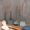 Hanging Non-Stick Silicone Spatula and Soup Ladle with Wooden Handle for Kitchen Cooking