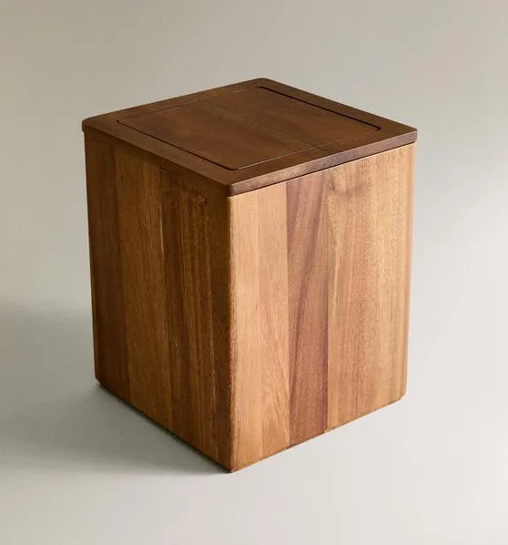 Luxury Acacia Wood Storage Box Wood Trash Can Dust Bin for Home