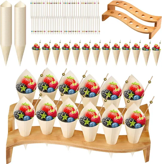 Household Bamboo Wooden Desktop Storage Shelf Party Banquet Dessert Shelf Food Cones Holders