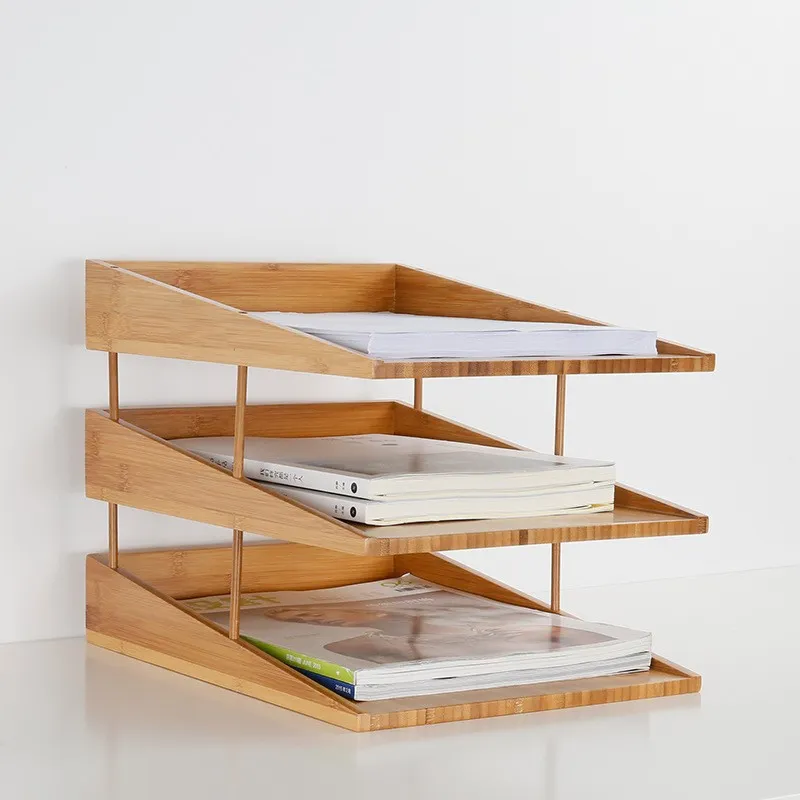 3 Tier Bamboo Desk Organizer Letter Tray Paper Organizer Desk File Organizer for Home Office