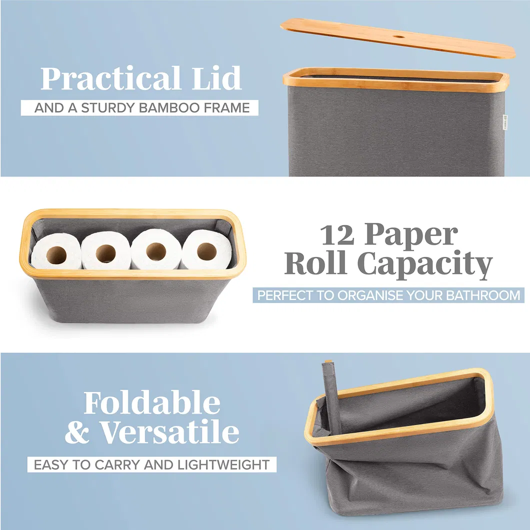 Water-Proof Grey Color Toilet Paper Holder with Bamboo Lid