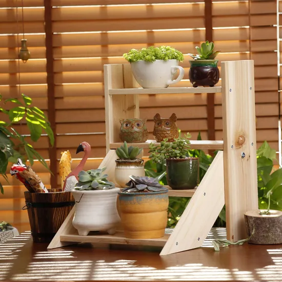 Multi-Layer Wood Flower Stand Succulent Display Stand Flower Pot Rack Shelf Balcony Plant Rack