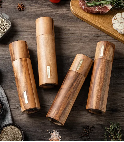 Acacia Wood Manual Pepper Grinder Set for Grinding Spice and Salt