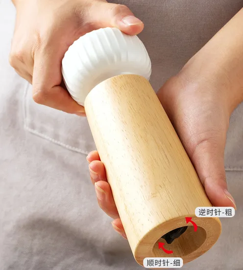 Nordic Danish Ceramic and Beech Wood Pepper Grinder Salt Grinding Bottle Pepper Mill