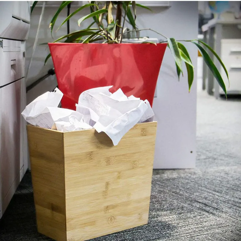 Rectangular Open Bamboo Trash Can Waster Basket for Home