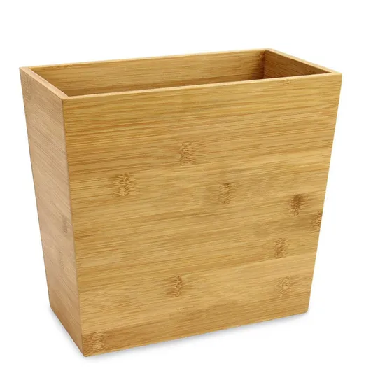 Rectangular Open Bamboo Trash Can Waster Basket for Home