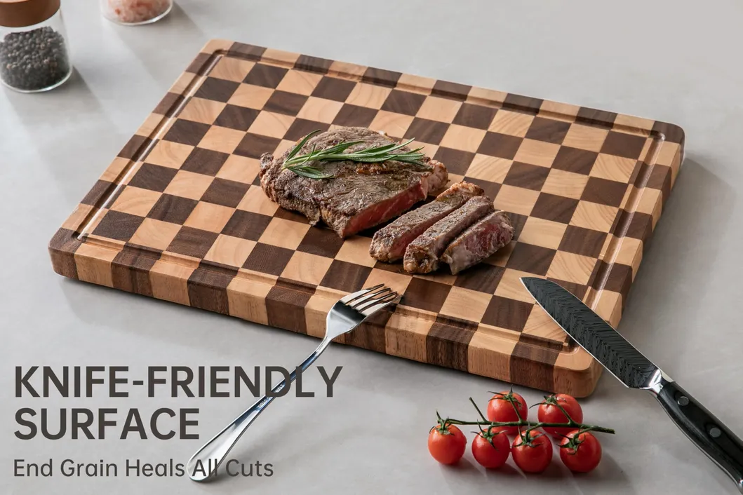 End Grain Rubber Wood Vegetable and Fruit Cutting Board for Kitchen