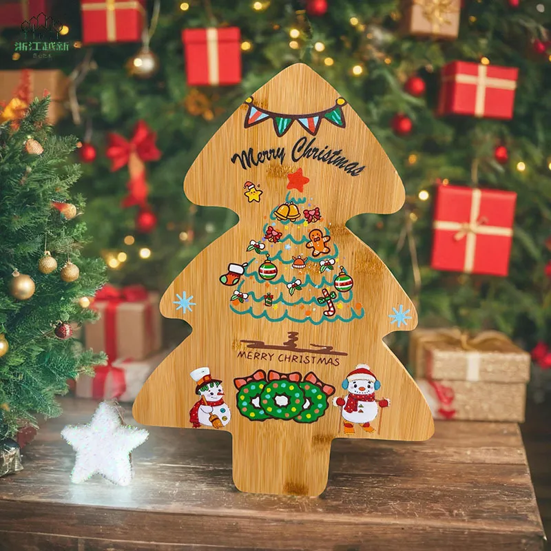Solid Wood UV Printing Christmas Charcuterie Board for Meat Fruit Crackers Dessert Snack
