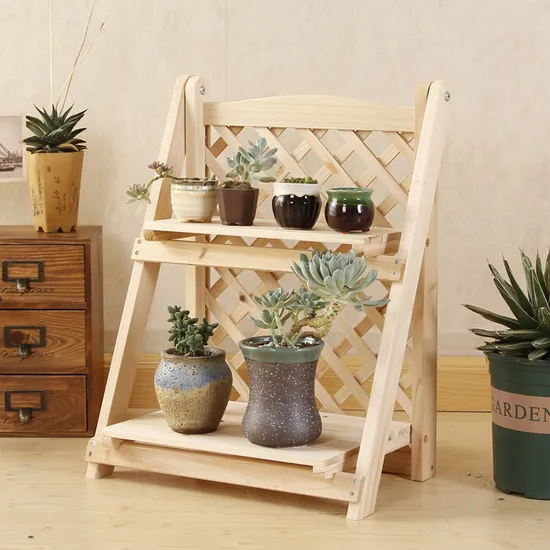 2 Tier Folding Wooden Flower Stands Plant Display Shelf Storage Rack Ladder Stand Rack