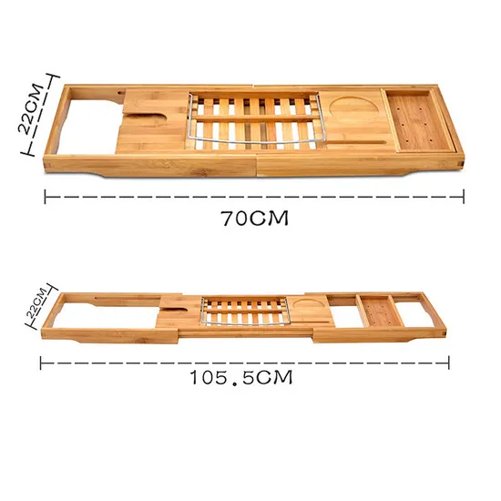 Retractable Multifunctional Non-Slip Bamboo Bathroom Shelf Bathtub Shelf with Red Wine Stand