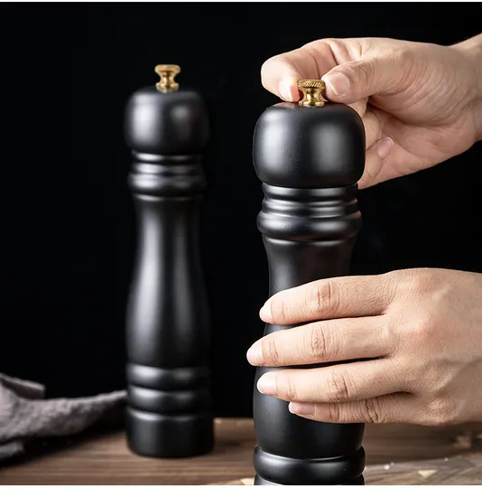 8-Inch Black PU Painted Wooden Pepper Grinder Sea Salt Grinder