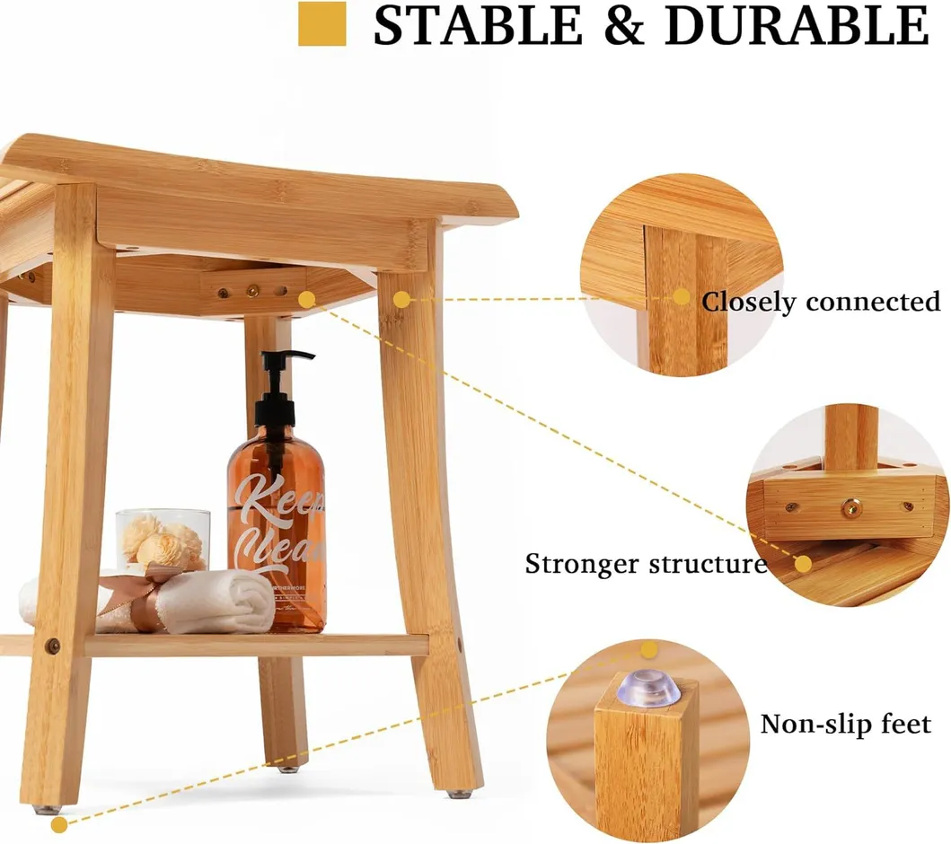 Household Bamboo Bathroom Shower Bench with Towel Hange