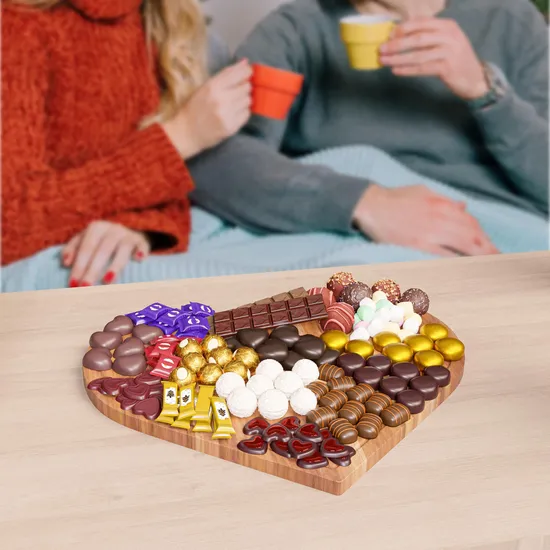Heart Shape Acacia Wood Cutting Board Serving Board Set of 2