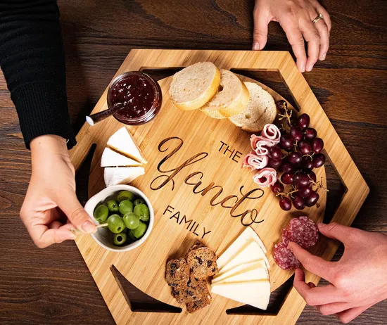 Multifunctional Hexegonal Shape Smart Engraved Bamboo Serving Board Cutting Board Set of 2