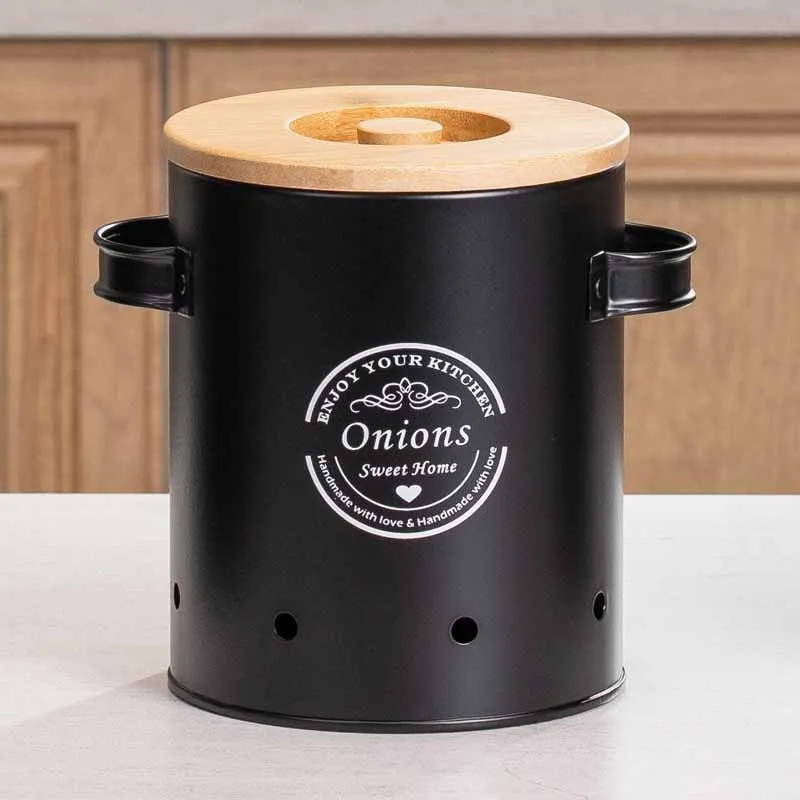 Bamboo Lid Round Metal Food Canister Set Storage Container Set with Handle