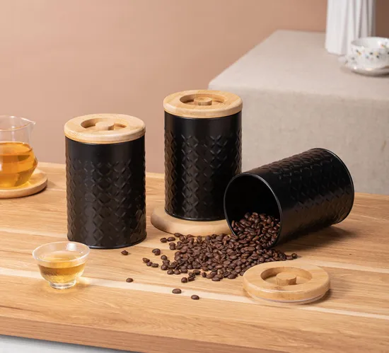Black Metal Canisters Sets for Coffee Tea Sugar Storage