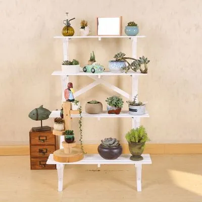 4-Layer Ladder Style Wooden Flower Rack Flower Shelf for Garden and Living Room